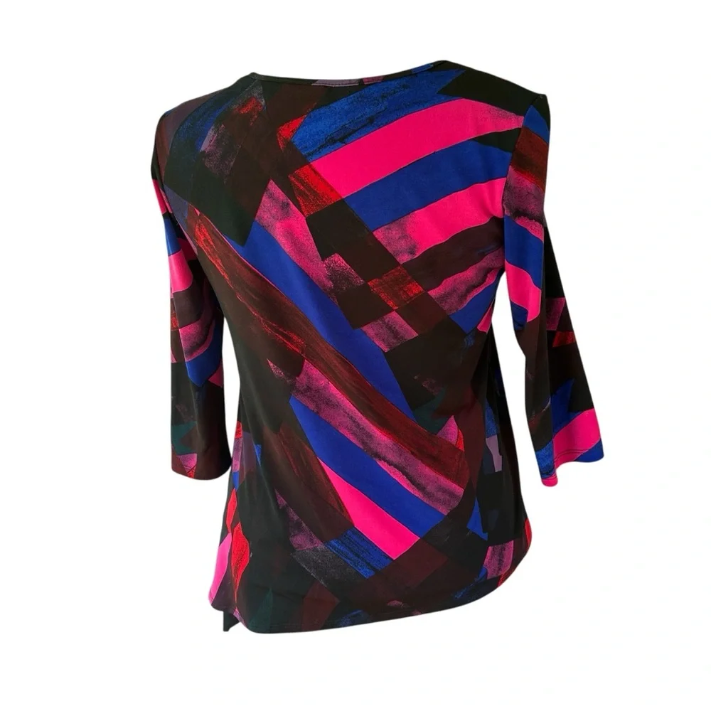 Ciara Sun Woo Women’s Abstract Art Pull Over Tunic Top Made in USA 3/4 Sleeves - Picture 2 of 4